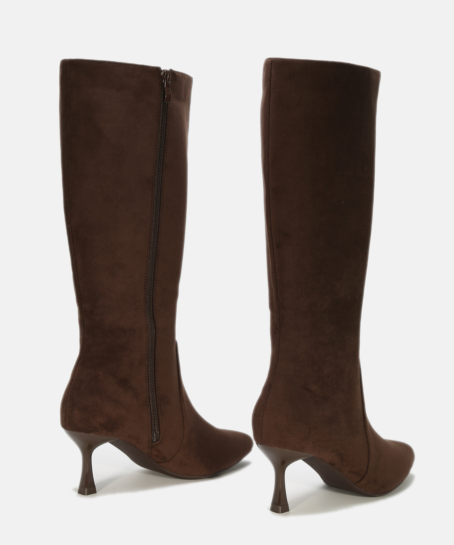 Botas altas castanhas com salto kitten image number null